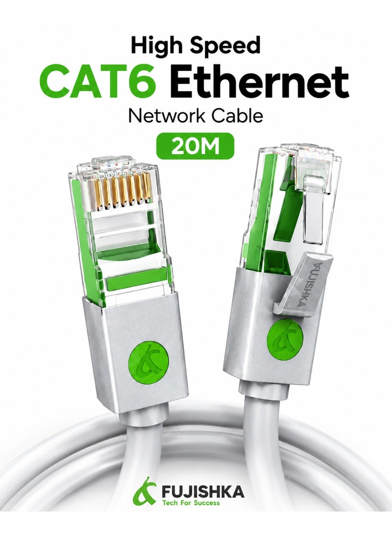 FUJISHKA High Speed CAT6 Ethernet Network Cable 20M - RJ45 LAN Cable for Router, Modem, PC, Laptop, Gaming Console & Smart TV - Ultra Fast Internet Connection - Image 1