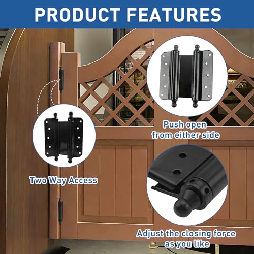 TamBee 6inch Double Action Spring Hinges, Self Closing Swinging Door Hinges Saloon Door Hinges for Cafe, Kitchen, Bar Doors, Including Pins and Screws, 4 PC - Image 3