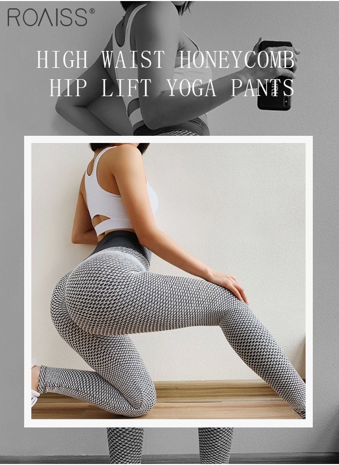 roaiss - Women's High Waisted Honeycomb Fitness Pants High Stretch Sports Leggings 3D Hip Lifting Anti Wrinkle Yoga Pants - Image 1