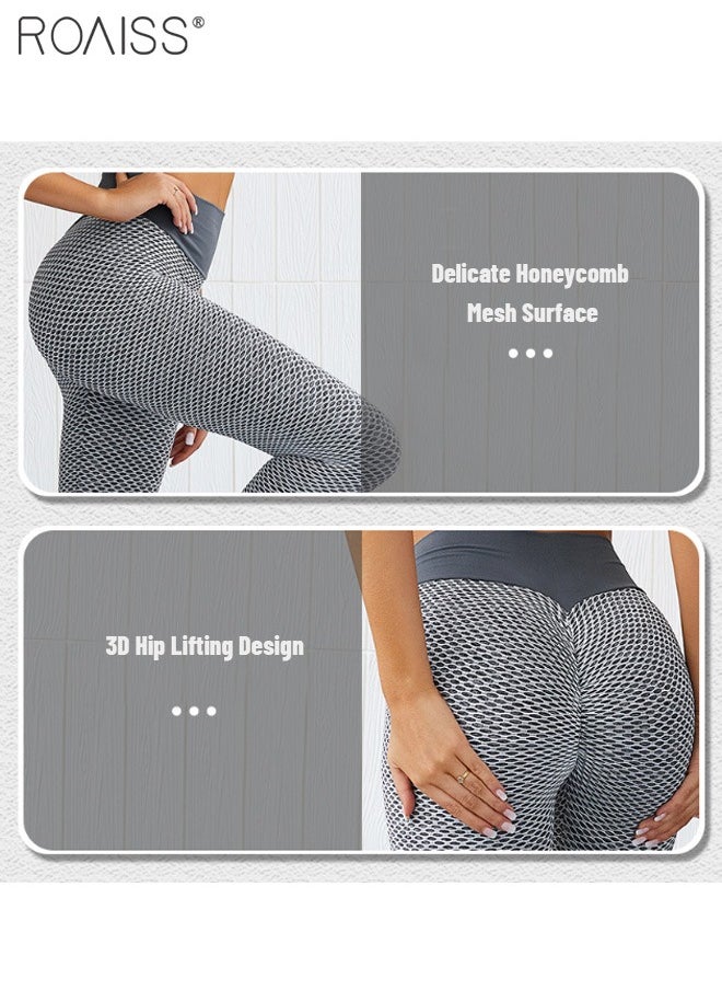 roaiss - Women's High Waisted Honeycomb Fitness Pants High Stretch Sports Leggings 3D Hip Lifting Anti Wrinkle Yoga Pants - Image 1