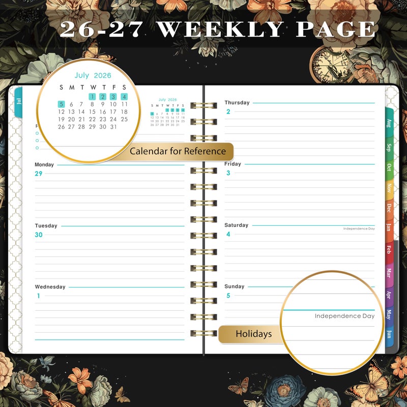 Pinchoco 2026-2027 Planner - Academic Planner 2026-2027, July 2026 - June 2027, 6.4" x 8.5", Weekly and Monthly with Tabs, Back Pocket + Thick Paper - Butterfly - Image 5