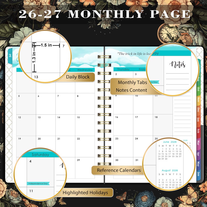Pinchoco 2026-2027 Planner - Academic Planner 2026-2027, July 2026 - June 2027, 6.4" x 8.5", Weekly and Monthly with Tabs, Back Pocket + Thick Paper - Butterfly - Image 4
