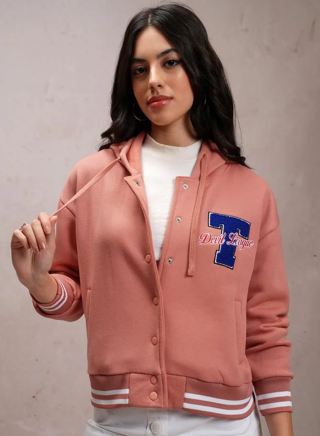 Tokyo Talkies Embroidered Hooded Varsity Jacket by Styli