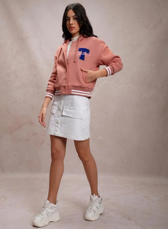 Tokyo Talkies Embroidered Hooded Varsity Jacket by Styli