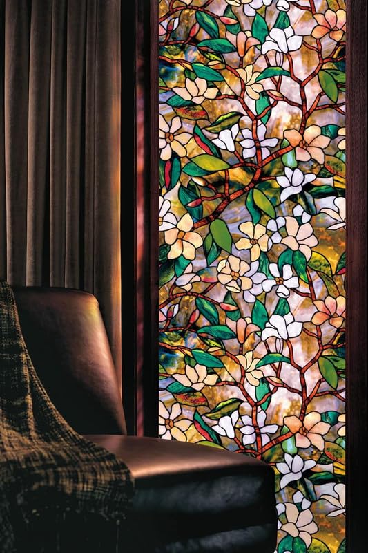 GK Trading STARLITE ENTERPRISES Polyvinyl Chloride Botanical Door 3D Printed Window Privacy Glass Self Adhesive Decorative for Bathroom/Door Window/Heat Control/Sidelight/Anti UV(Multi, 2 x 8 Feet) - Image 1