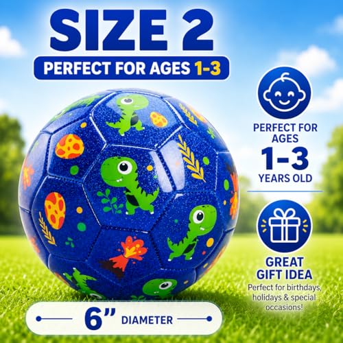 U&C Planet Toddler Soccer Ball Size 2 with Pump Deflated, Blue Dinosaur Cartoon Ball for Kids Boy Girl 2 3 4 5 Years Old Indoor Outdoor Soccer Game - Image 3