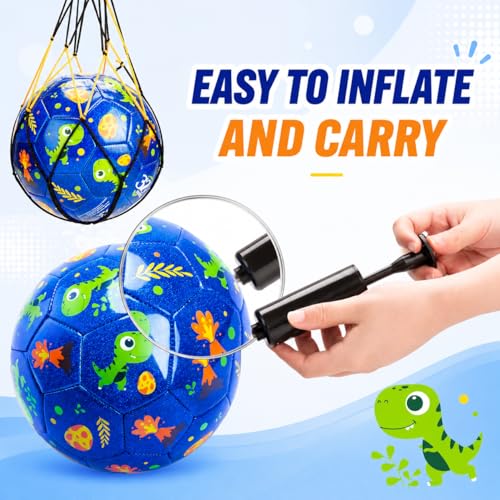 U&C Planet Toddler Soccer Ball Size 2 with Pump Deflated, Blue Dinosaur Cartoon Ball for Kids Boy Girl 2 3 4 5 Years Old Indoor Outdoor Soccer Game - Image 4
