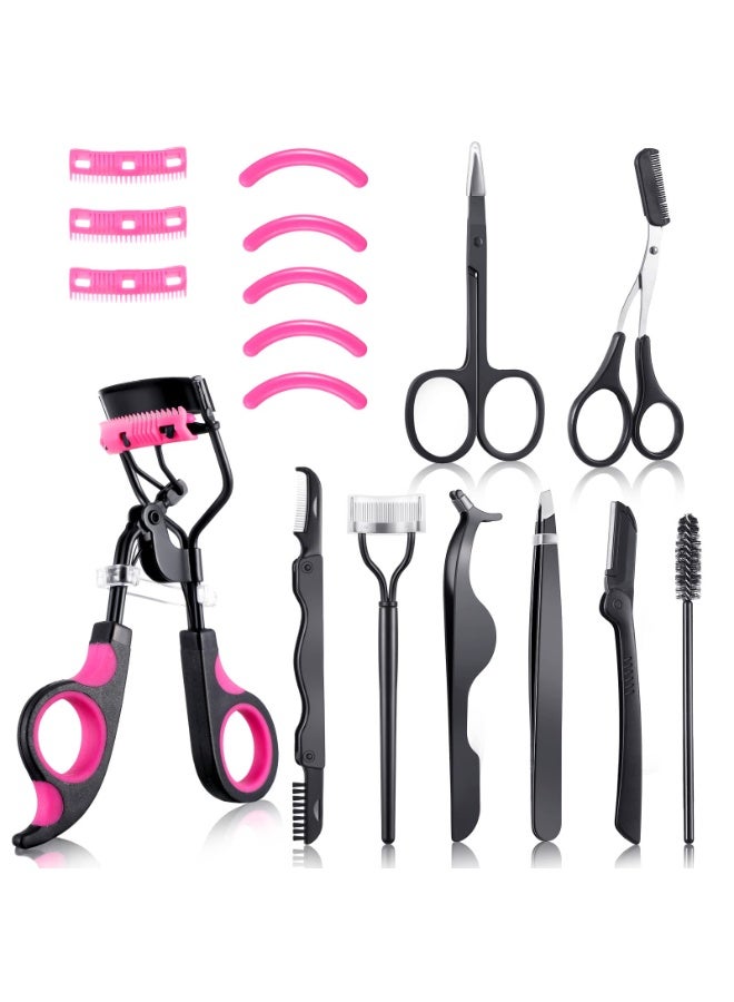 Generic 17-Piece Eyelash Curler Set Eyelash Curler Eyelash Comb Separator Extension Tweezers Eyebrow Brush Scissors False Eyelash Applicator Eyebrow Trimmer Silicone Replacement Pad For Ladies  - Image 1