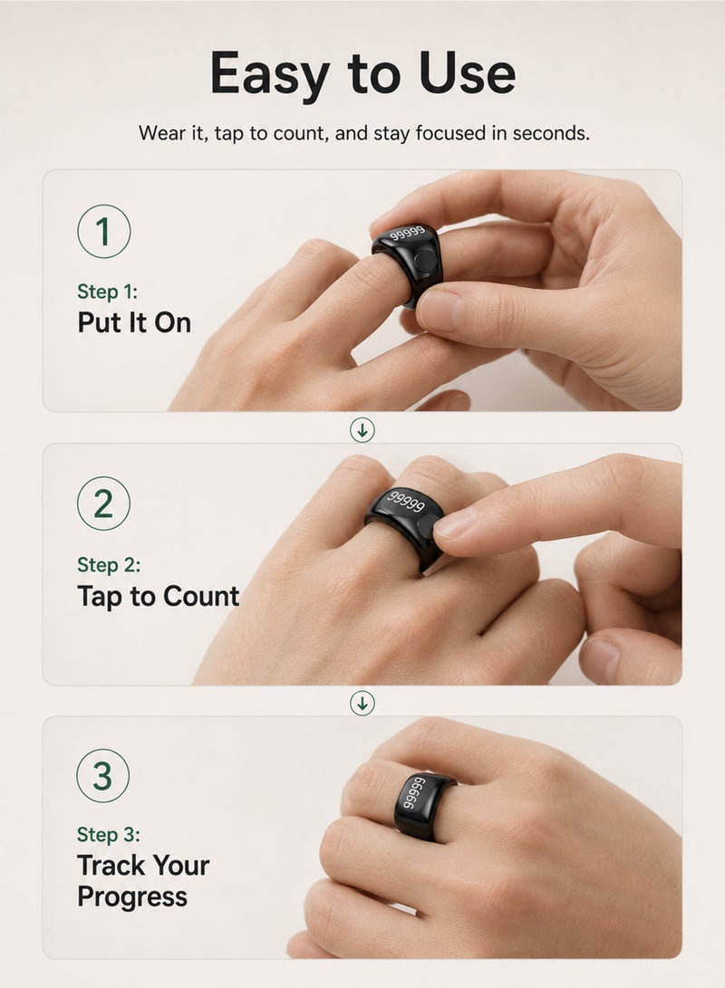 IFAYRID Smart Ring Tasbeeh Counter for Muslims, Digital Prayer Counter Ring with OLED Display, Bluetooth Prayer Reminder, Adjustable Finger Counter, Magnetic Type-C Rechargeable Tasbih Ring - Image 3