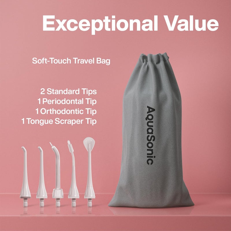 AquaSonic Water Flosser - Cordless Rechargeable Water Flossers for Teeth Cleaning - Waterproof Aqua Flosser, Portable Oral Irrigator for Dental Cleaning with 5 Jet Tips â€“ Braces Home Travel - Image 5