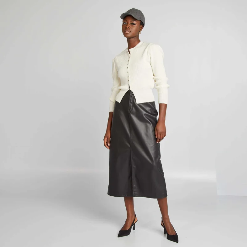 Kiabi Synthetic Slit Midi Skirt Black