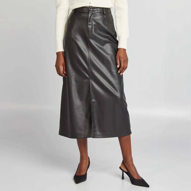Kiabi Synthetic Slit Midi Skirt Black