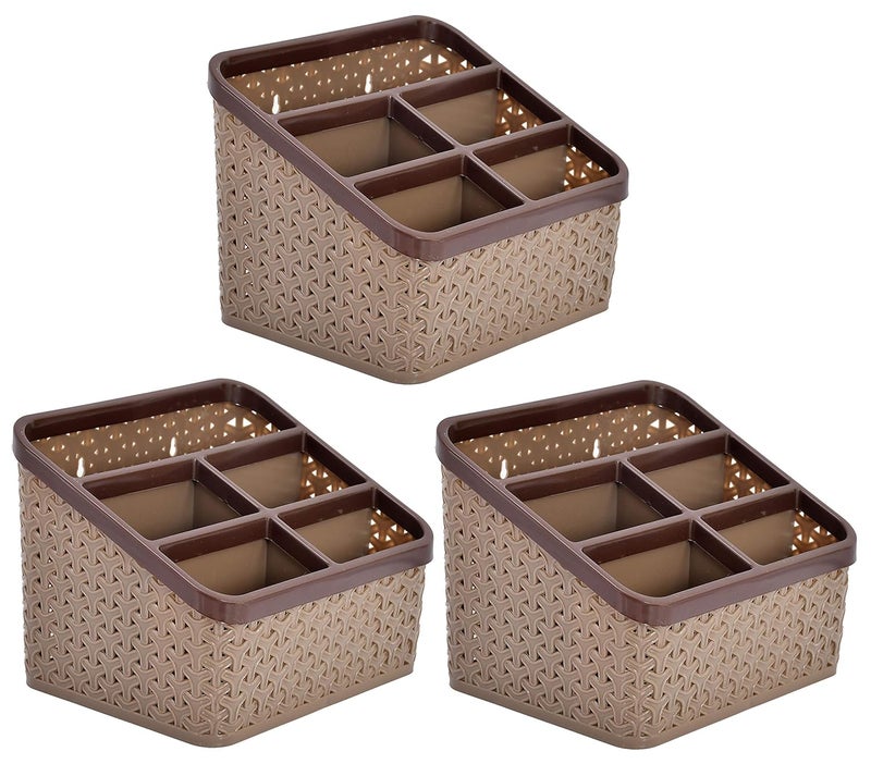 Kuber Industries Plastic 3 Pieces Multi-Purpose Large Size Compact Desk Storage Organizer Stationary Box For Case Pen Pencil Holder, Plastic Cosmetics, Make Up Organizer Container(Brown)-KUBMART3245 - Image 1