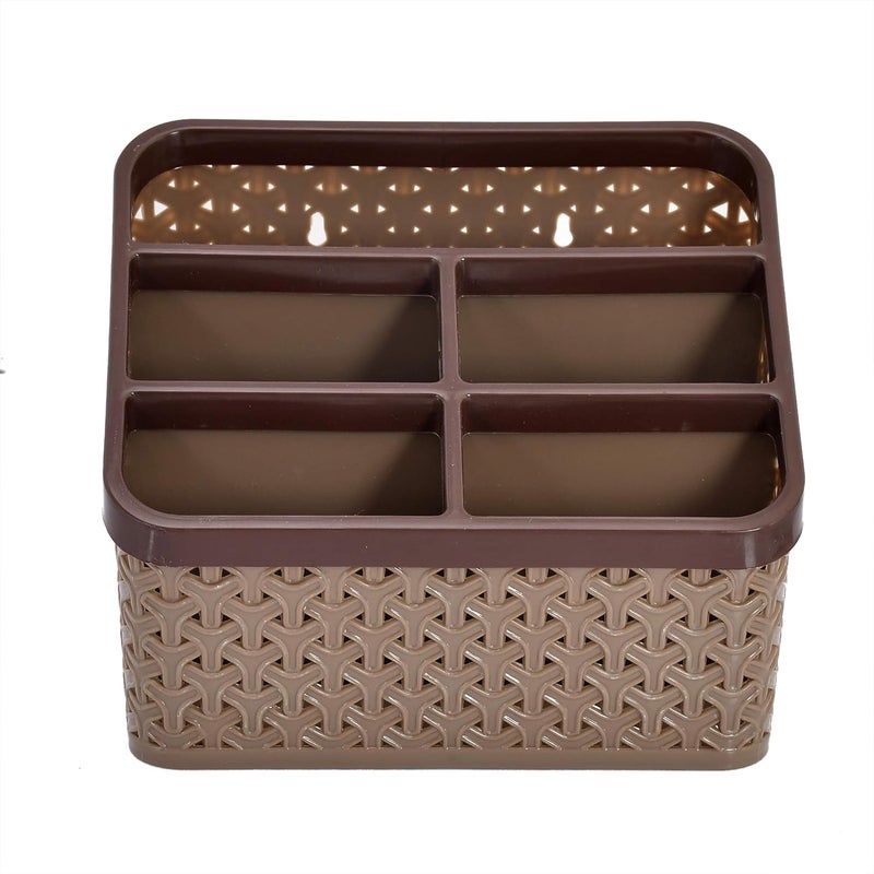 Kuber Industries Plastic 3 Pieces Multi-Purpose Large Size Compact Desk Storage Organizer Stationary Box For Case Pen Pencil Holder, Plastic Cosmetics, Make Up Organizer Container(Brown)-KUBMART3245 - Image 2