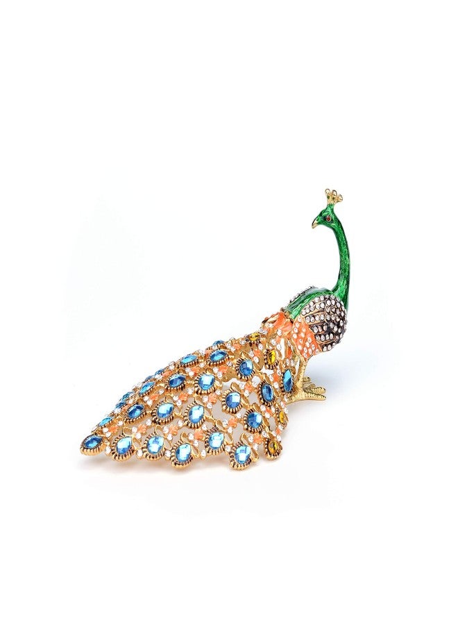 Furuida Trinket Box with Hinged Green Peacock Crystal Ornament Decorative Hinged Jewelry Box Ring Store Luxurious Gift for Home Decor - Image 1