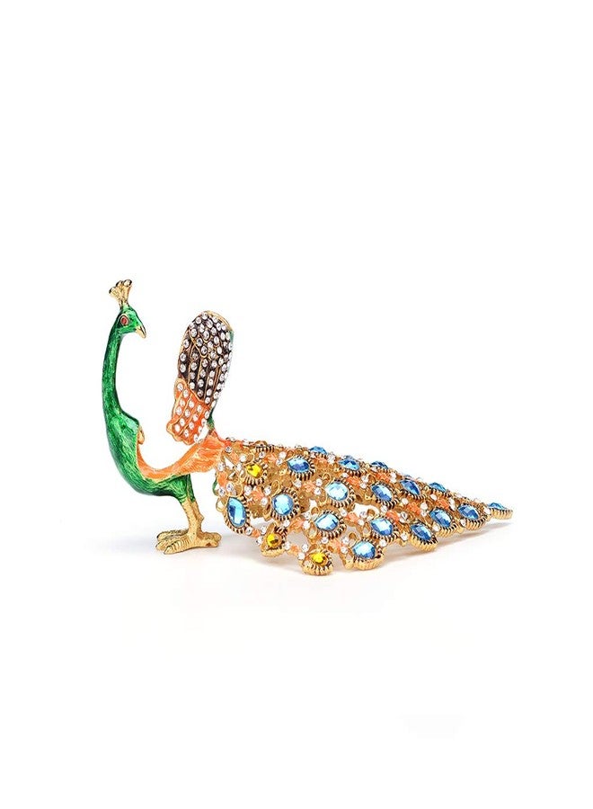 Furuida Trinket Box with Hinged Green Peacock Crystal Ornament Decorative Hinged Jewelry Box Ring Store Luxurious Gift for Home Decor - Image 2