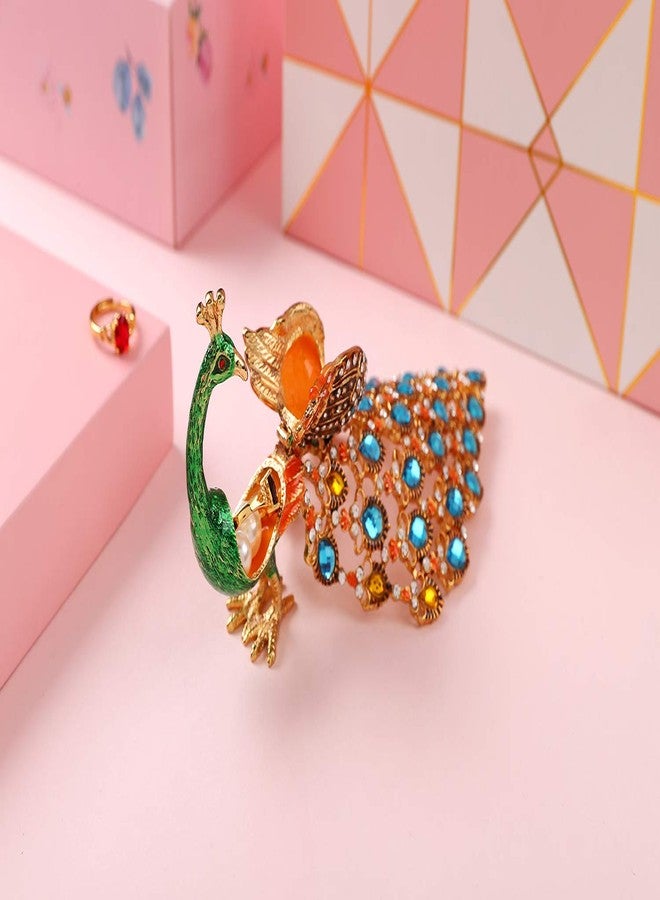Furuida Trinket Box with Hinged Green Peacock Crystal Ornament Decorative Hinged Jewelry Box Ring Store Luxurious Gift for Home Decor - Image 5