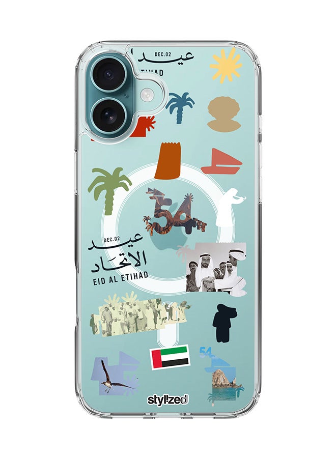 Stylizedd for iPhone 16 Plus Case [Compatible with MagSafe] Slim Magnetic cover Clear Phone Case - Eid Al Etihad 54th UAE National Day, Transparent - Image 1