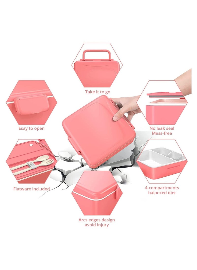 GGEROU - Kids Bento Lunch Box for School,1.3L Lunch Container with Sauce Jar,Spoon & Fork , 4 Compartment Lunch Box with Handle - Image 1