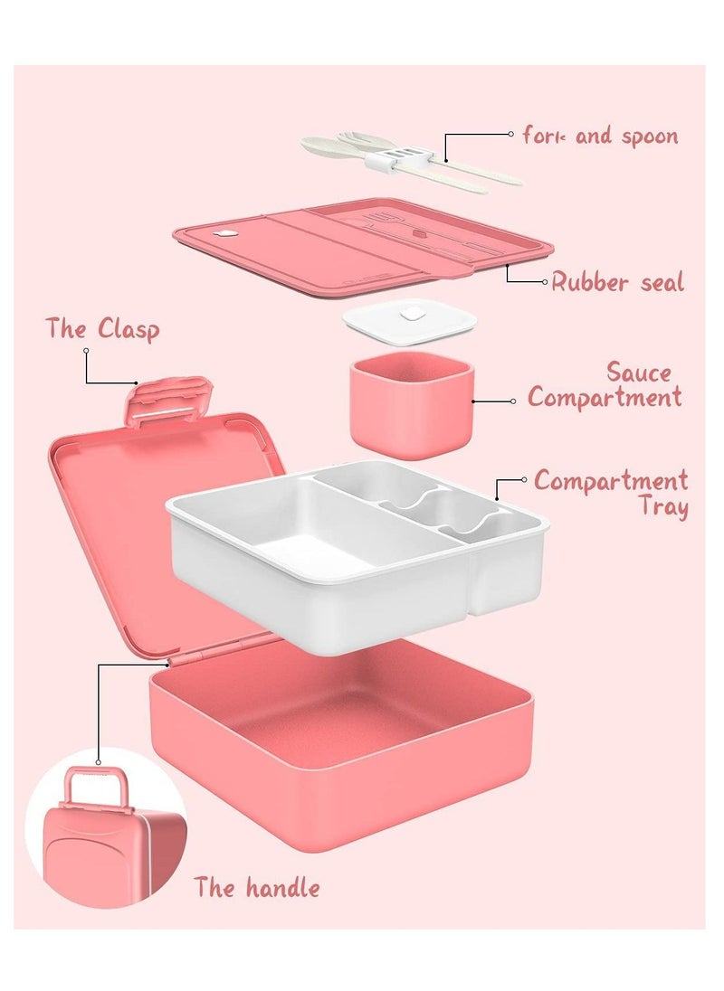GGEROU - Kids Bento Lunch Box for School,1.3L Lunch Container with Sauce Jar,Spoon & Fork , 4 Compartment Lunch Box with Handle - Image 1