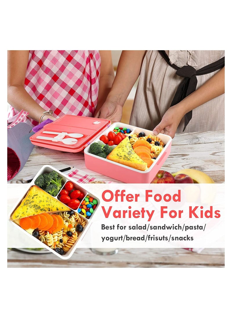 GGEROU - Kids Bento Lunch Box for School,1.3L Lunch Container with Sauce Jar,Spoon & Fork , 4 Compartment Lunch Box with Handle - Image 1
