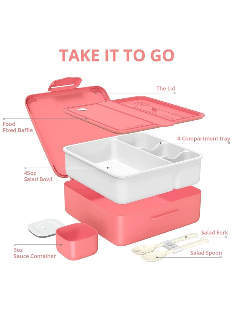 GGEROU - Kids Bento Lunch Box for School,1.3L Lunch Container with Sauce Jar,Spoon & Fork , 4 Compartment Lunch Box with Handle - Image 1