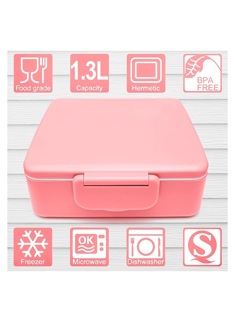 GGEROU - Kids Bento Lunch Box for School,1.3L Lunch Container with Sauce Jar,Spoon & Fork , 4 Compartment Lunch Box with Handle - Image 1