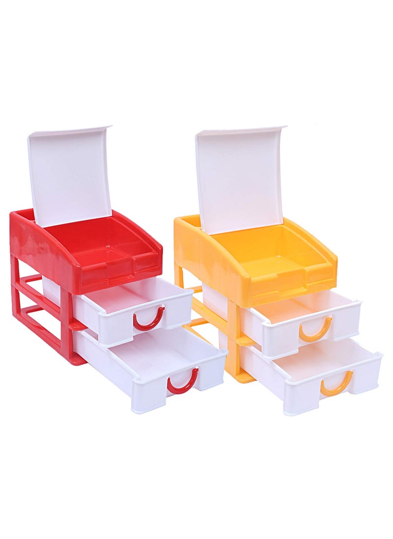 Kuber Industries Kuber Industries Plastic 2 Pieces Three Layer Drawer Storage Cabinet Box Red YellowCTKTC13130  - Image 1