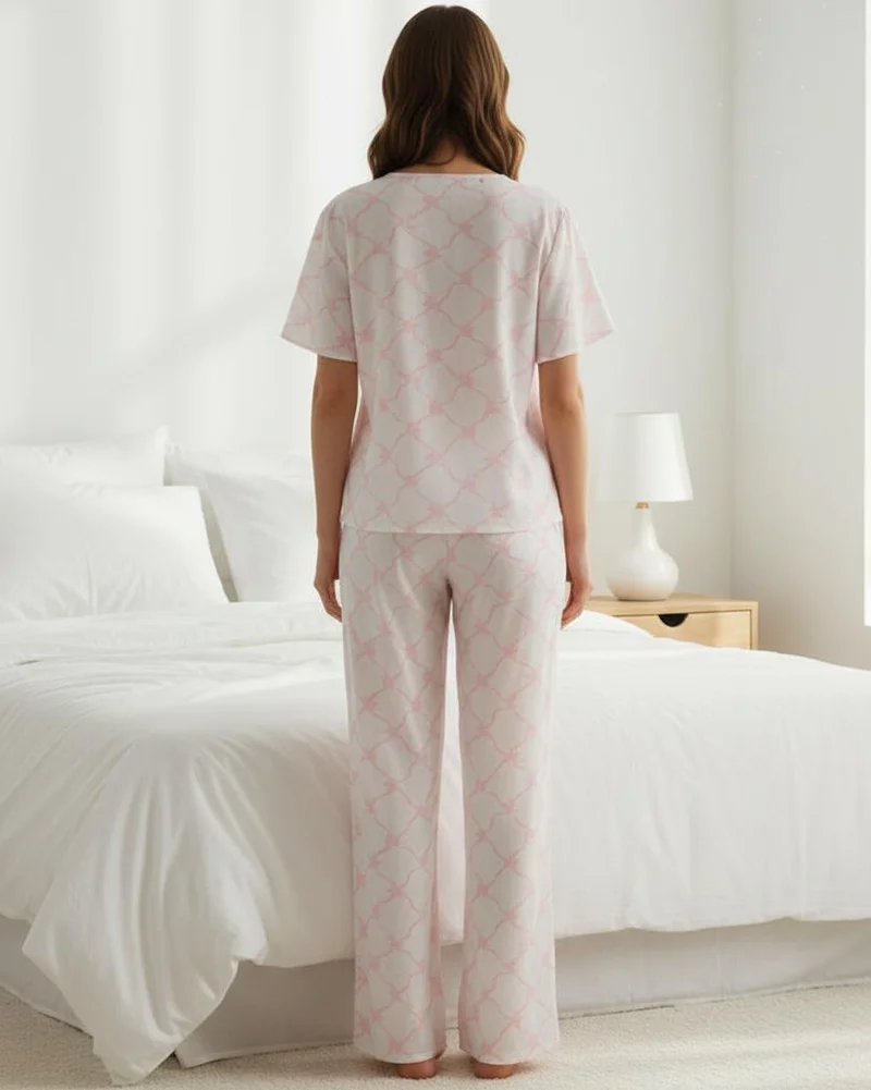 Redtag Women Assorted Printed Front Tie Short Sleeve Pyjama Set