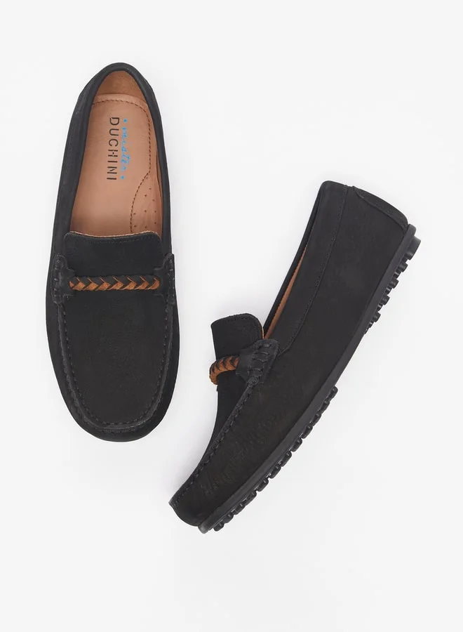 سيد دوتشيني Boys Solid SlipOn Moccasins with Braid Trim Accent and Stitch Design