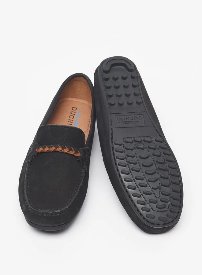 سيد دوتشيني Boys Solid SlipOn Moccasins with Braid Trim Accent and Stitch Design