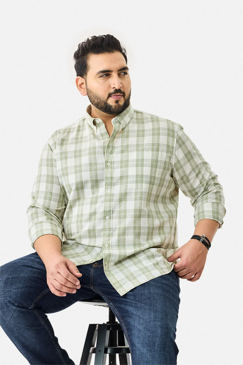 SNITCH Plus Size Linen Blend Checks Shirt