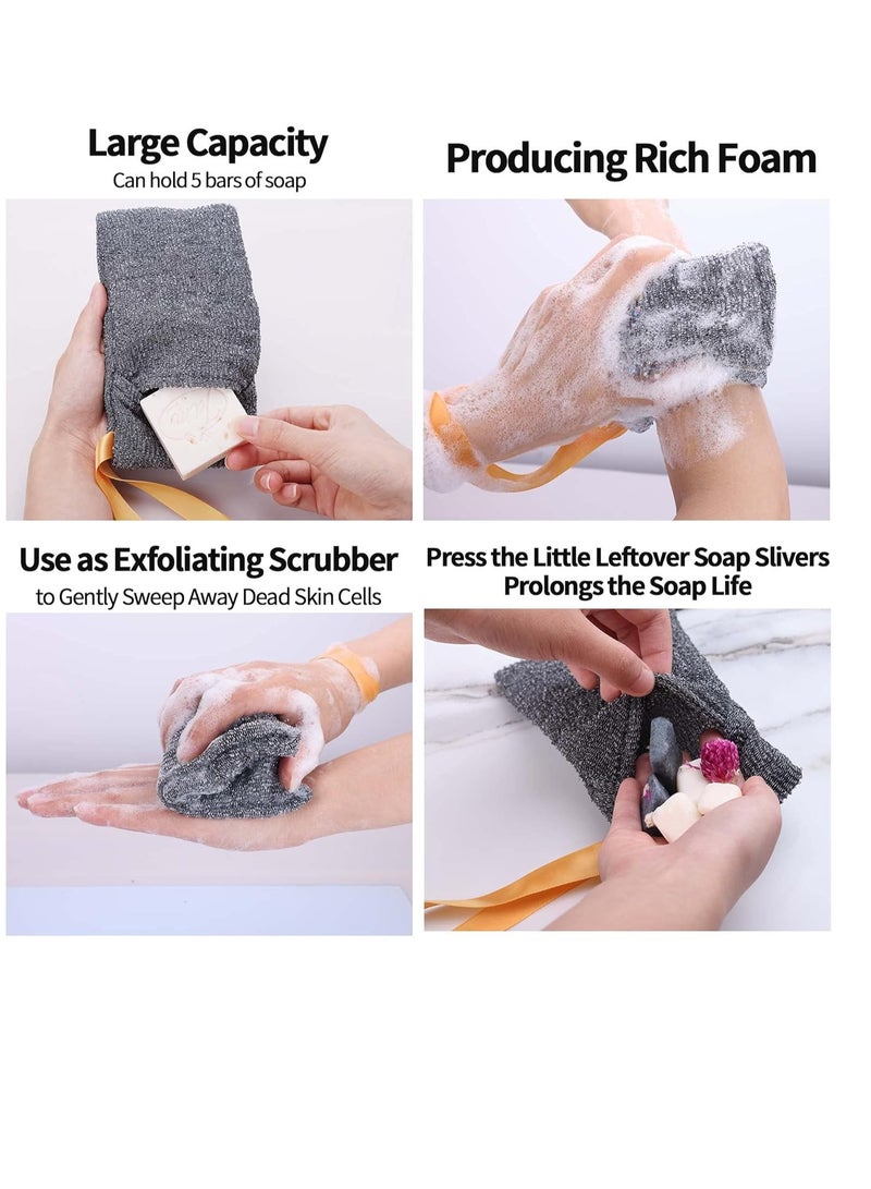 Antimbee Antimbee 6-Pack Soap Pocket Exfoliating Soap Saver Pouch, Body Scrubber Rough Sponge Exfoliator for Bath or Shower, Gray Mesh Bar Soap Foam Lather Pouch  - Image 3