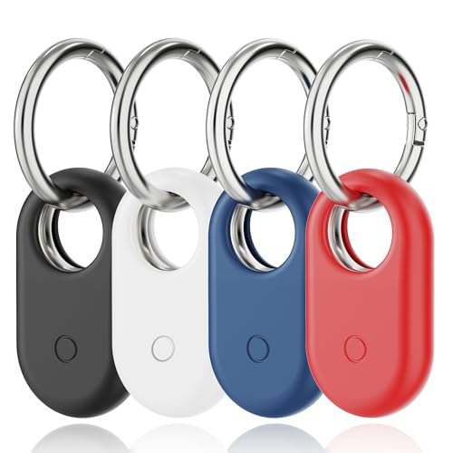 SPOMOX [4 Pack for Samsung SmartTag2 Case, Silicone Holder for Galaxy Smart tag 2 with Keychain, Shockproof, Anti-Scratch for Backpacks, Luggage, Keys, Pets, Dog Collars, Black, White, Blue, Red - Image 1