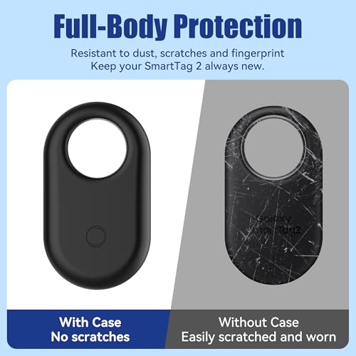 SPOMOX [4 Pack for Samsung SmartTag2 Case, Silicone Holder for Galaxy Smart tag 2 with Keychain, Shockproof, Anti-Scratch for Backpacks, Luggage, Keys, Pets, Dog Collars, Black, White, Blue, Red - Image 4