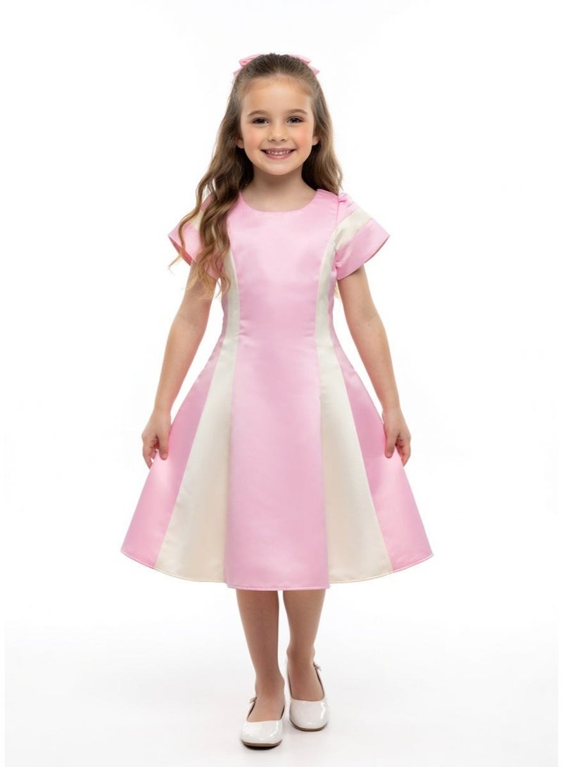 Queen ELIA PINK Girls Party Dress, from satin Princess Dress Party Wear Wedding Evening Formal Pageant Dance Gown for Birthday Kid Girls Elegant - Image 1