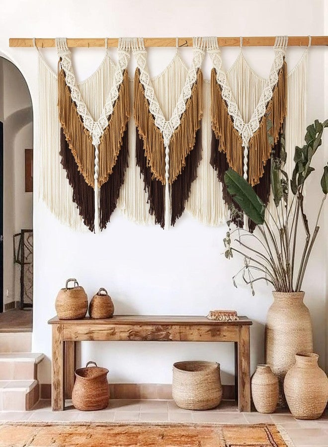 IOWER Macrame Wall Hanging Boho Wall Hanging Brown Dorm Wall Decor Craftsmanship Handmade Tassel Knotting Boho Fiber Art Home Room Decor 47" W x 25" L - Image 3