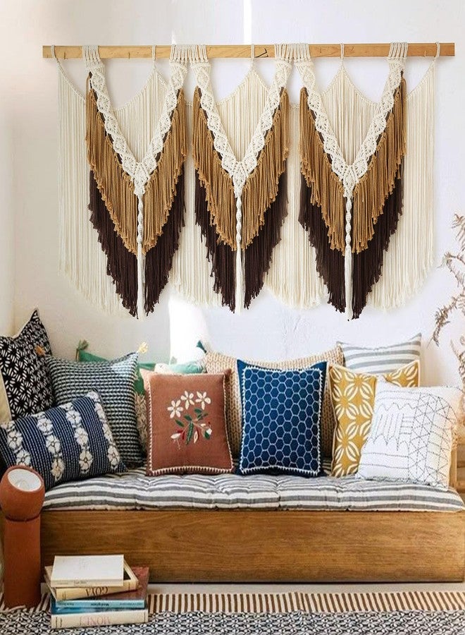 IOWER Macrame Wall Hanging Boho Wall Hanging Brown Dorm Wall Decor Craftsmanship Handmade Tassel Knotting Boho Fiber Art Home Room Decor 47" W x 25" L - Image 2