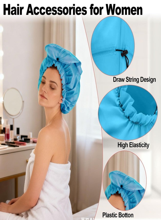 ELEBOX 4 Pack Extra Large Shower Cap for Braids/Curly Hair/Dreadlock | XL Bathing Cap with Adjustable Drawstring & Button | Reusable Waterproof Long Bonnets for Women Shower/Cooking/Cleaning/Spa - Image 4