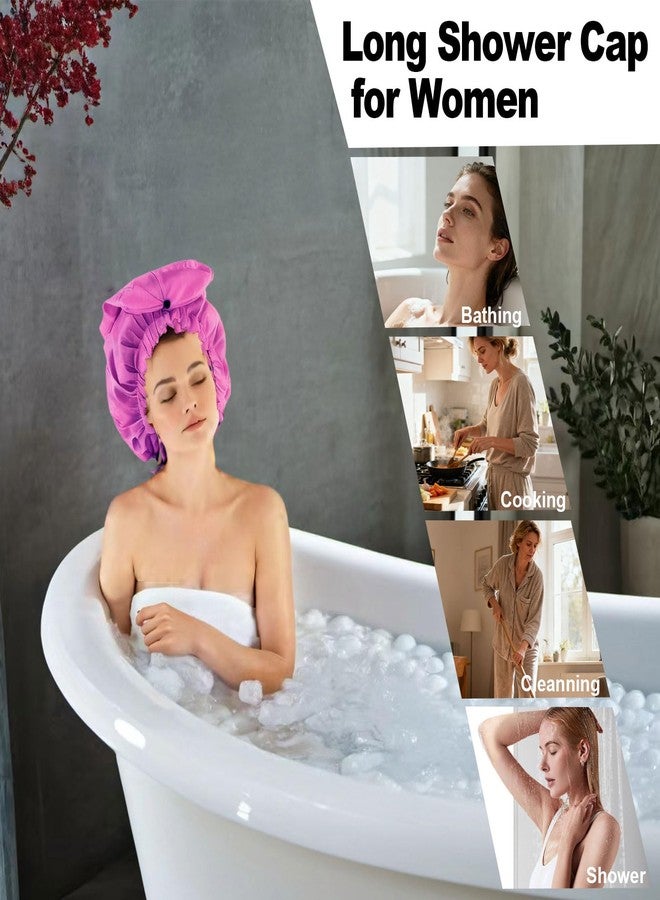 ELEBOX 4 Pack Extra Large Shower Cap for Braids/Curly Hair/Dreadlock | XL Bathing Cap with Adjustable Drawstring & Button | Reusable Waterproof Long Bonnets for Women Shower/Cooking/Cleaning/Spa - Image 2