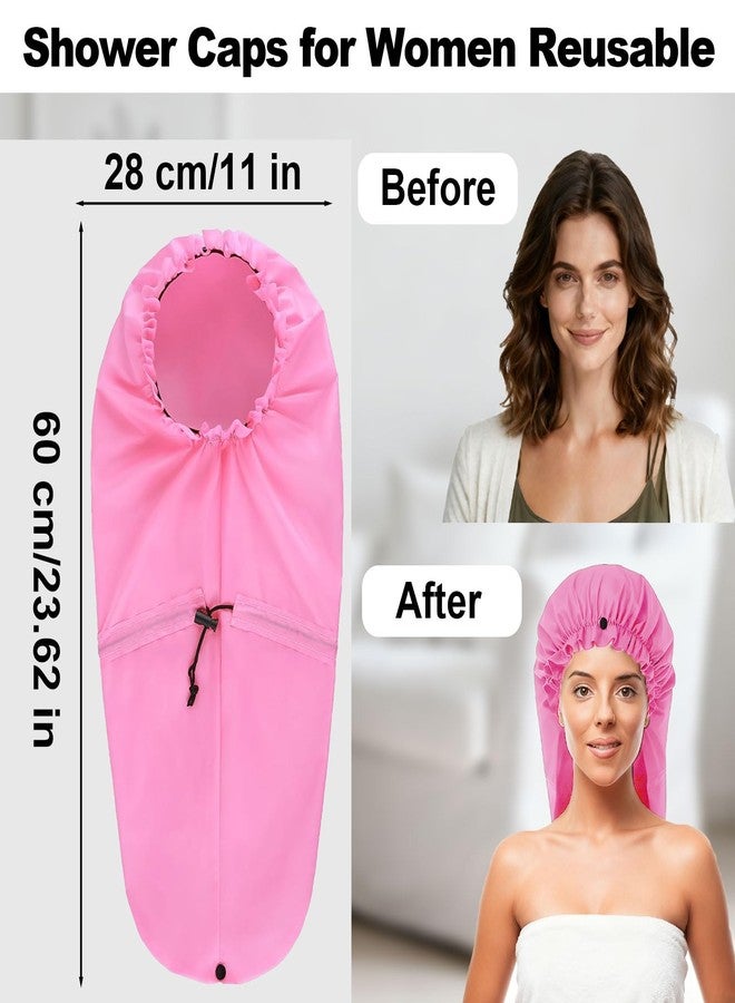 ELEBOX 4 Pack Extra Large Shower Cap for Braids/Curly Hair/Dreadlock | XL Bathing Cap with Adjustable Drawstring & Button | Reusable Waterproof Long Bonnets for Women Shower/Cooking/Cleaning/Spa - Image 5
