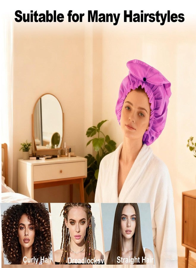 ELEBOX 4 Pack Extra Large Shower Cap for Braids/Curly Hair/Dreadlock | XL Bathing Cap with Adjustable Drawstring & Button | Reusable Waterproof Long Bonnets for Women Shower/Cooking/Cleaning/Spa - Image 3
