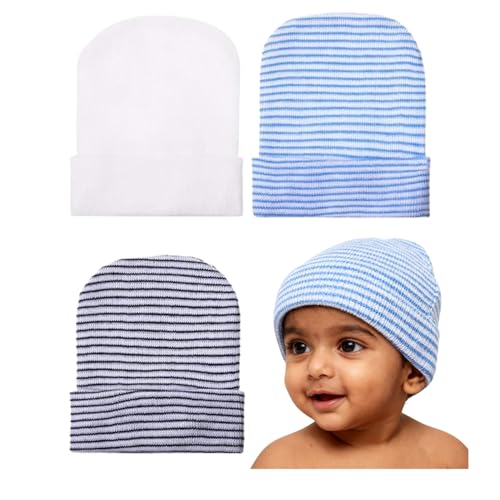 Flavizo Newborn Caps | Soft Baby Caps for New Born 0-12 Months | Warm Comfortable Infant Hats for Babies Girl & Boy 3pcs White - Image 1