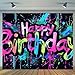 HOMETITUTE Neon Happy Birthday Banner 71x43 Photography Backdrops Party Background Decorations Colorful Graffiti Splash Paint Kids Birthday Supplies Glow in The Dark - Image 3