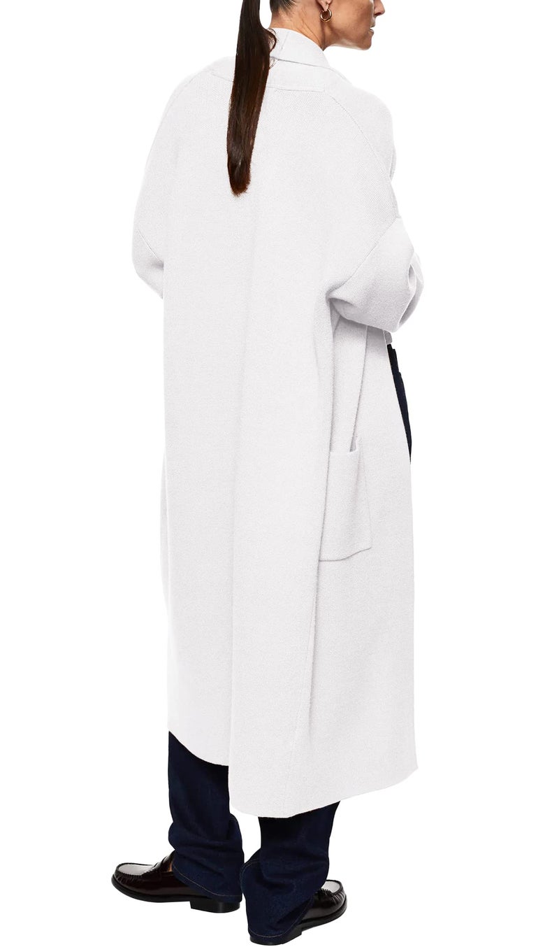 Fazortev Womens Long Sleeve Maxi Cardigan Open Front Oversized Knitted Sweater Coat Casual Lapel Warm Overcoat with Pockets White - Image 3