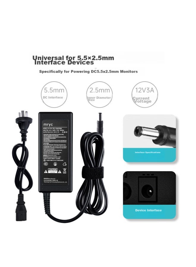 Mryc 12v3a Power Adapter Cable Compatible With Lenovo Aoc Lcd Monitors, Universal For Surveillance Cameras, Hard Drive Enclosures, Printers, Massage Chairs, Small Appliances, And Chargers - Image 4