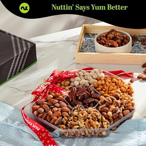NUT CRAVINGS - Thanksgiving Mixed Nuts Gift Basket + Heart Ribbon (7 Assortments) Holiday Xmas Christmas Food Arrangement, Healthy Snack Care Package, Food Assortments - Image 2