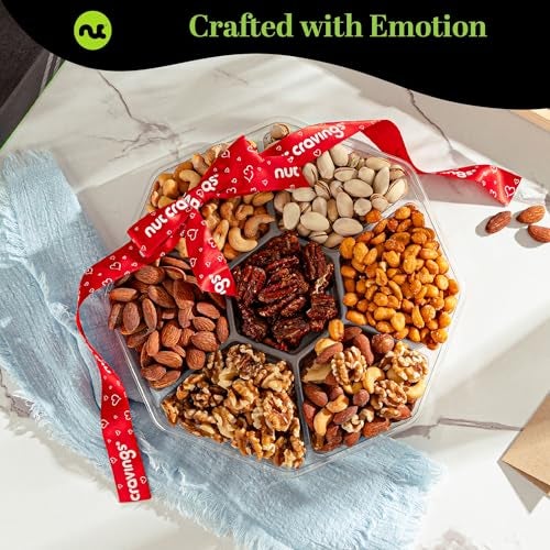 NUT CRAVINGS - Thanksgiving Mixed Nuts Gift Basket + Heart Ribbon (7 Assortments) Holiday Xmas Christmas Food Arrangement, Healthy Snack Care Package, Food Assortments - Image 3