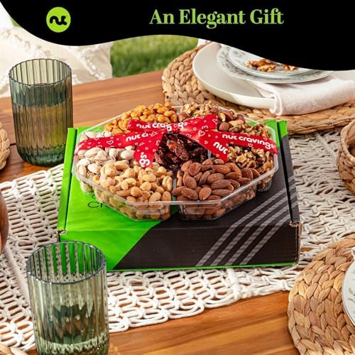 NUT CRAVINGS - Thanksgiving Mixed Nuts Gift Basket + Heart Ribbon (7 Assortments) Holiday Xmas Christmas Food Arrangement, Healthy Snack Care Package, Food Assortments - Image 5