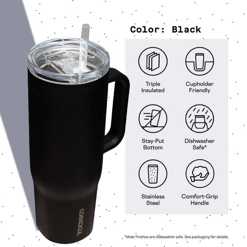Corkcicle Cruiser Insulated Tumbler with Handle and Straw  Black  40 oz - Reusable Water Bottle Keeps Beverages Cold for 20 Hours  Hot for 9 Hours - Cupholder Friendly  Spill Proof Tumbler - Image 4